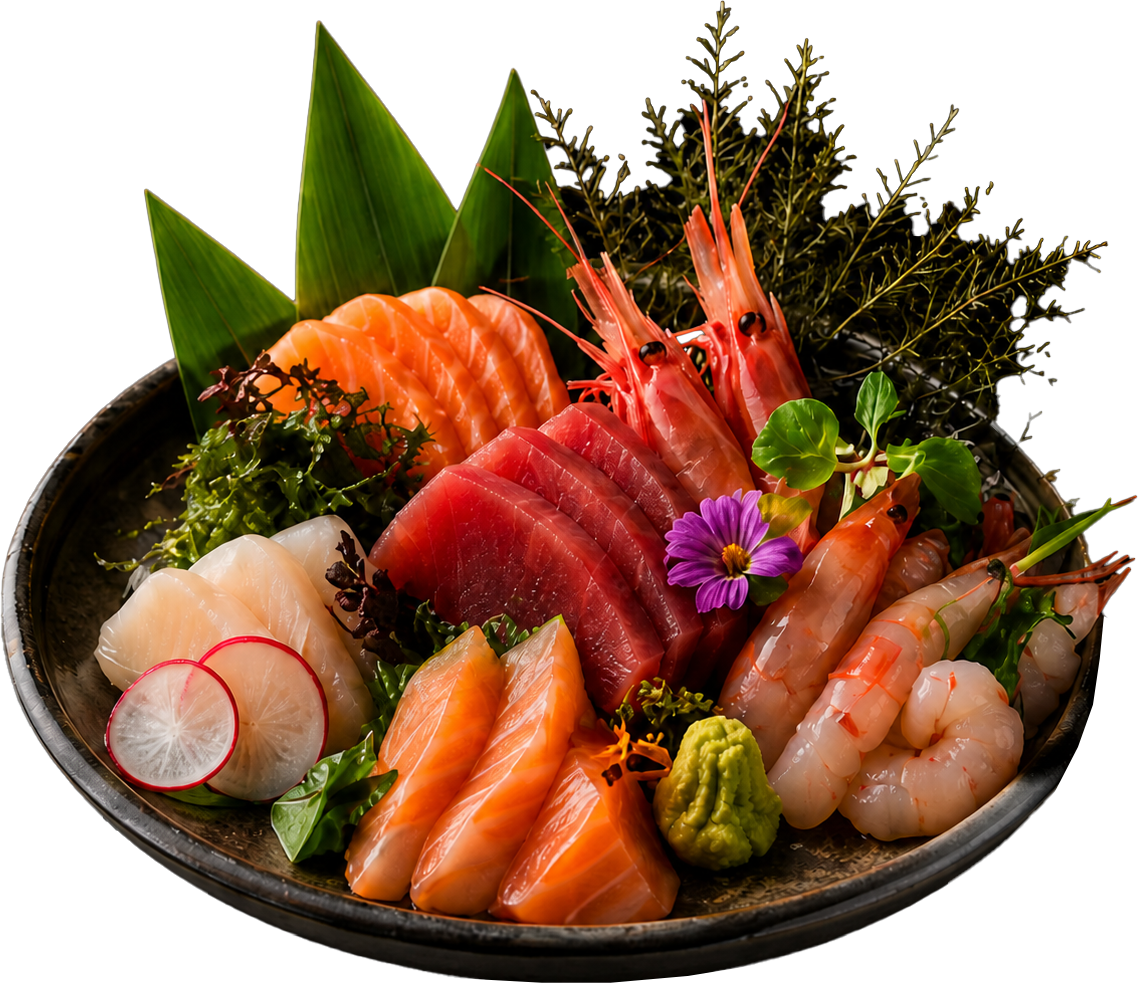 Sushi premium servis dans un plateau noir, vivez l'expérience RAKU buffet japonais à Paris