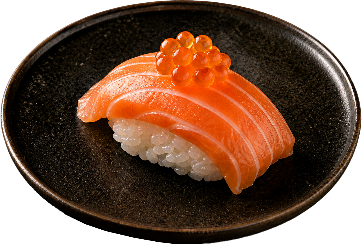 Nigiri saumon ikura aux œufs de saumon, sushi premium RAKU