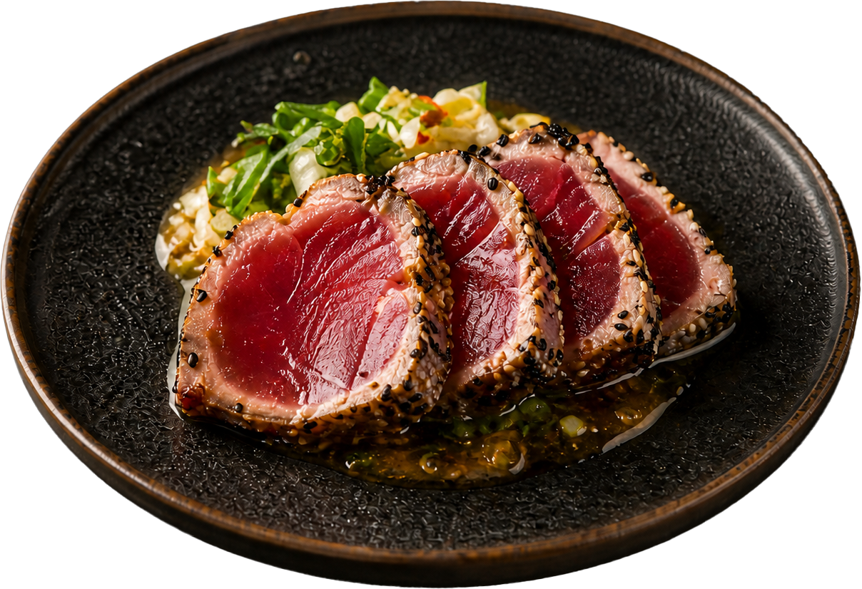 Tataki de thon rouge saisi, sashimi premium RAKU Paris