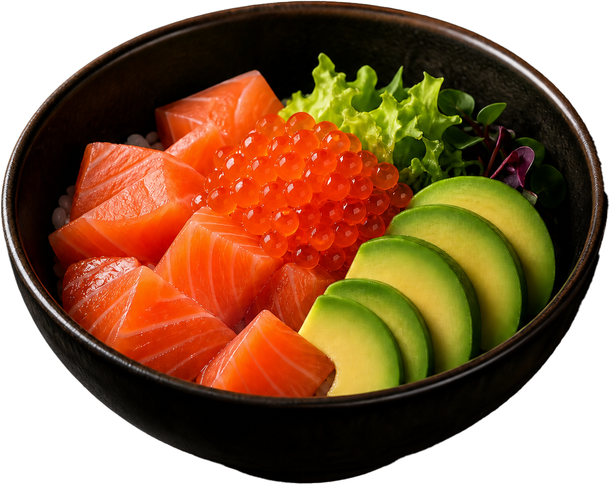 Chirashi bowl au saumon et avocat, donburi RAKU restaurant japonais